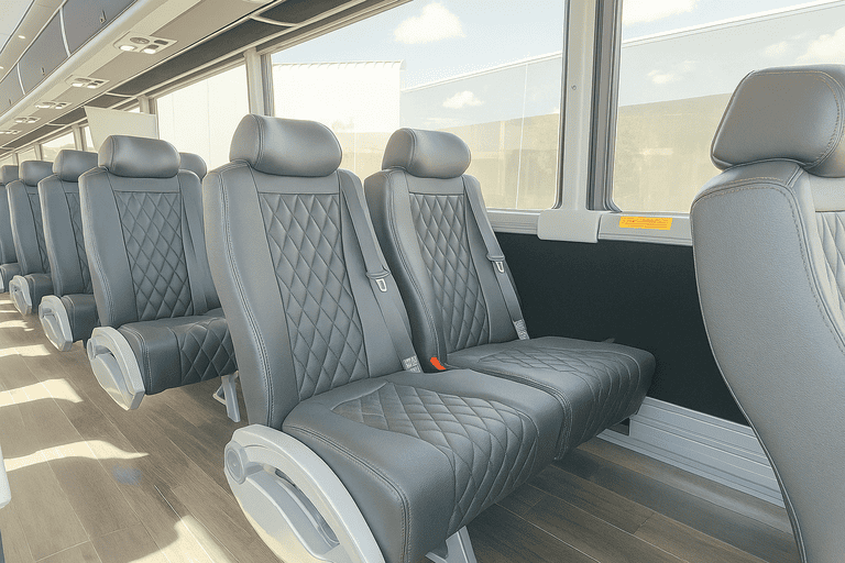 interior of Portland Minibus Company charter bus