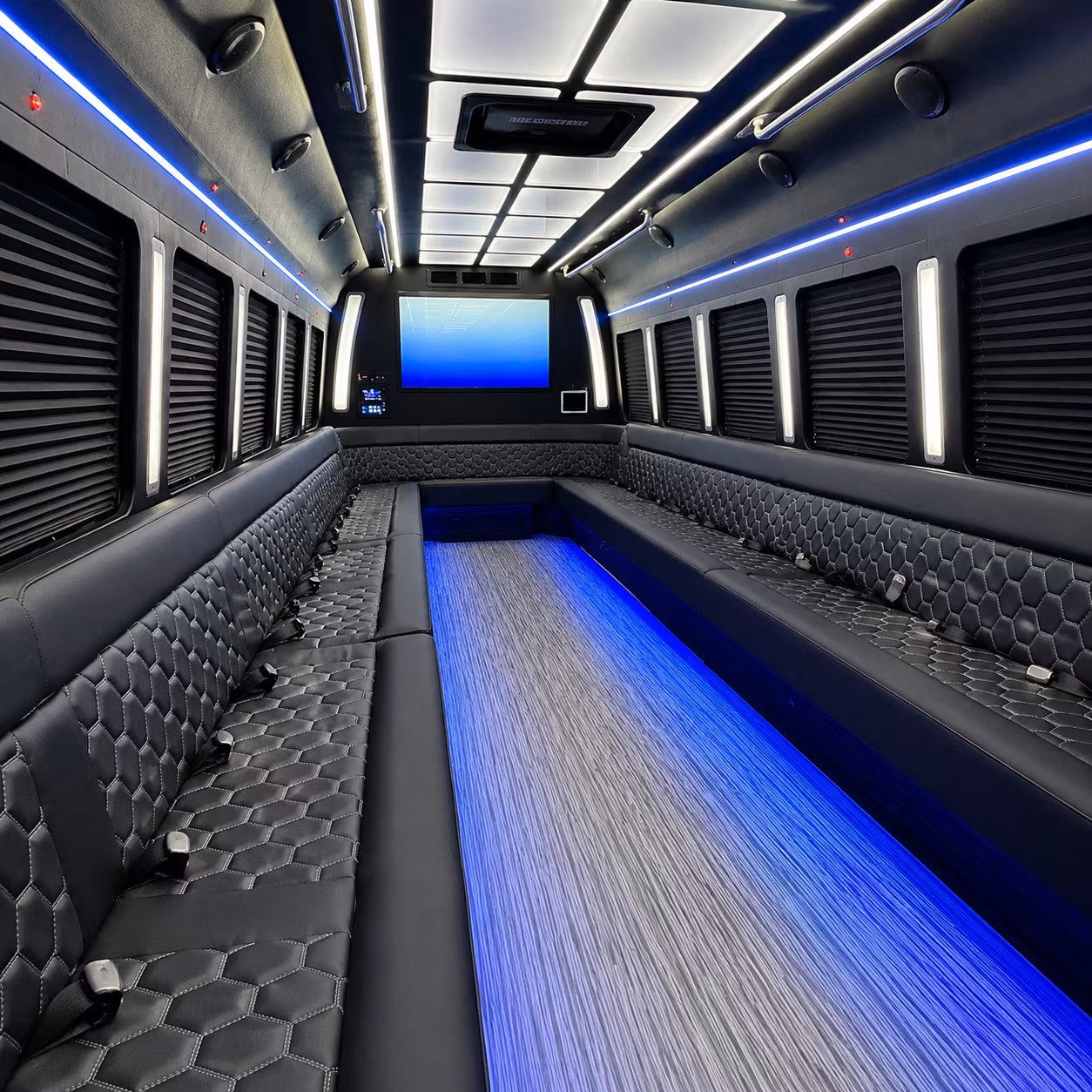 portland 50 passenger party bus inside